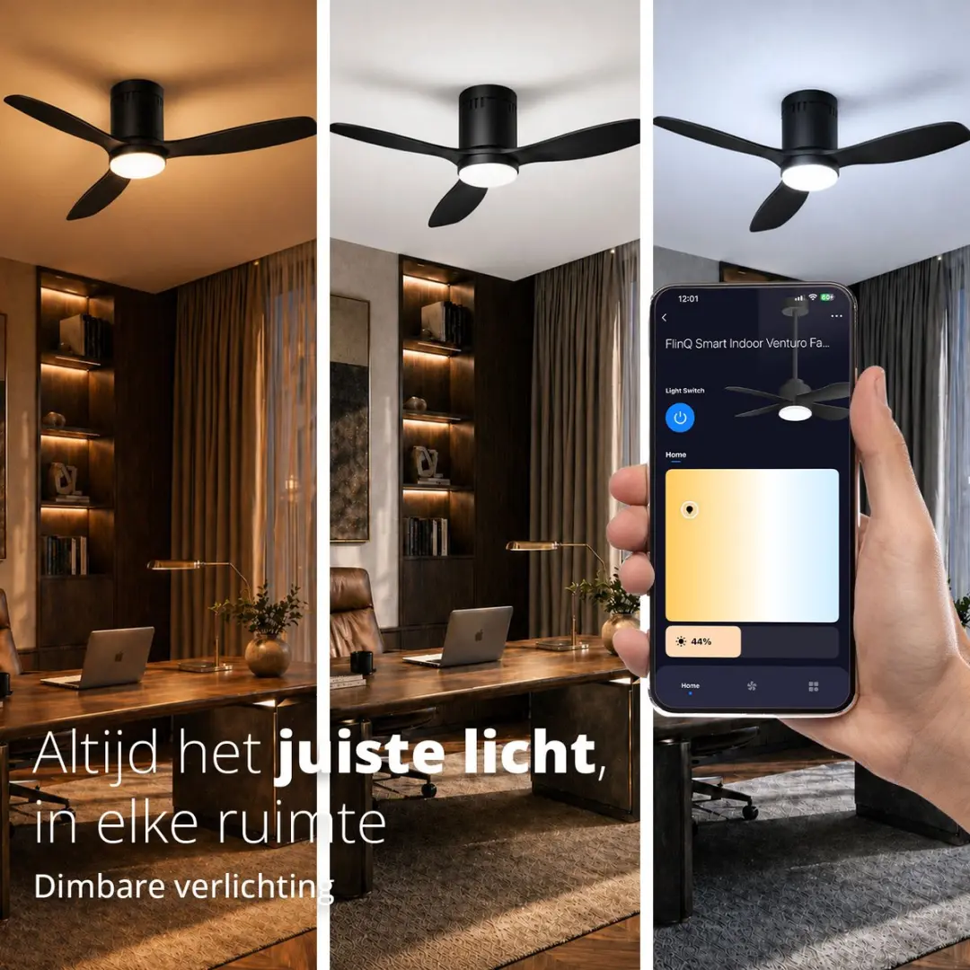 FlinQ Venturo Plafondventilator 134cm - 6 Standen - Zwart