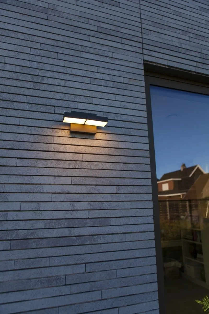 Lutec Twisto LED Wandlamp Buiten 1000lm IP65 - 2x 5.2W - Donkergrijs - afbeelding 6 van 6