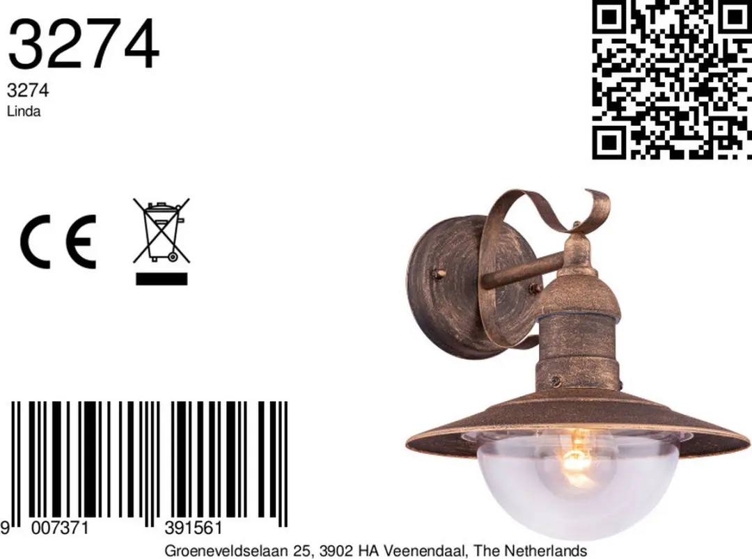 Globo Wandlamp Linda 3274 - Zwart - Ø24cm