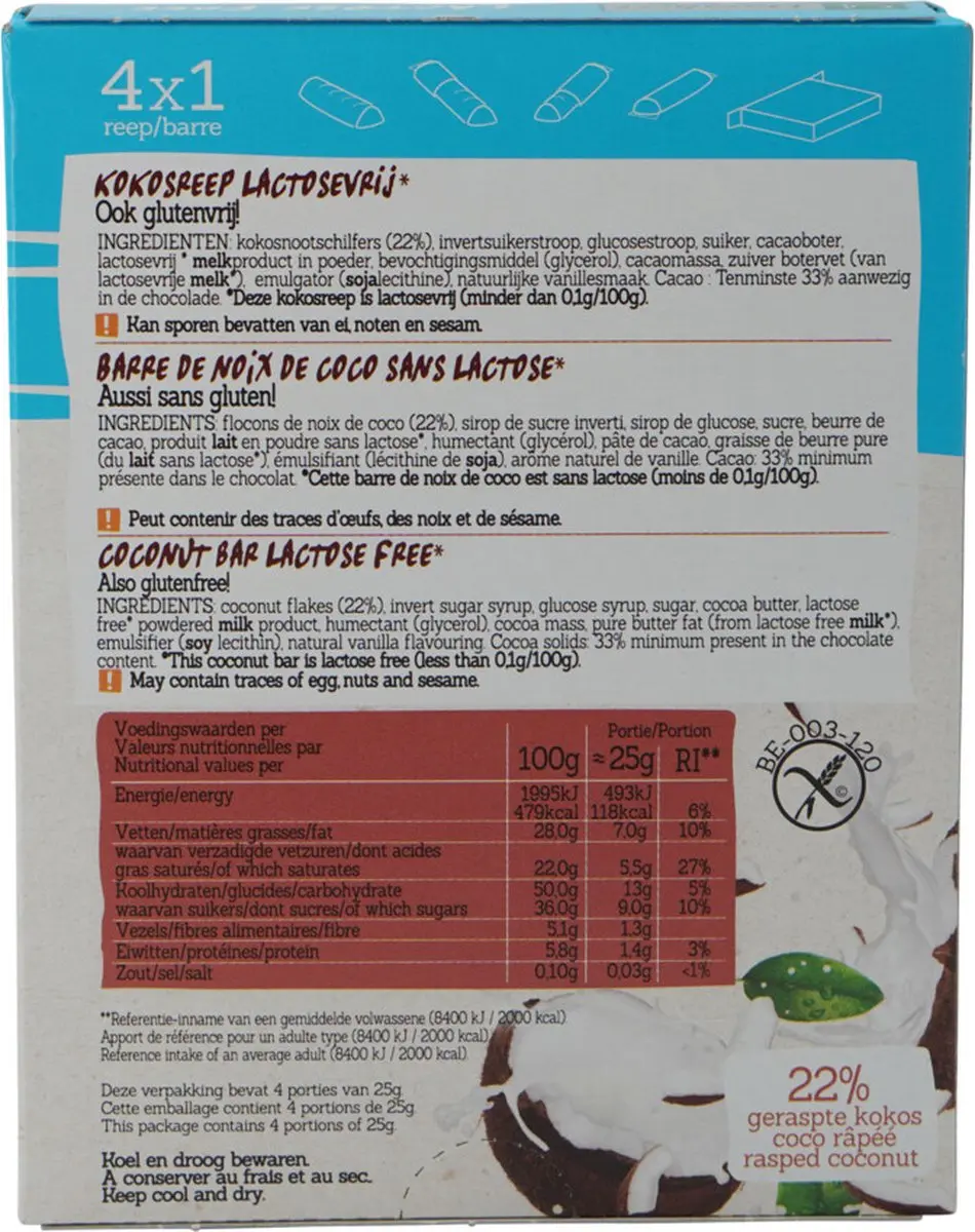 Damhert Kokosrepen Lactosevrij & Glutenvrij 100g