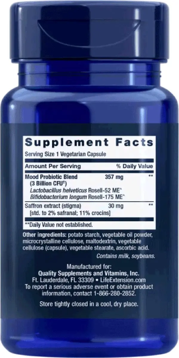 Life Extension Florassist Mood Improve 30 Capsules - Saffraan & Darmbacteriën