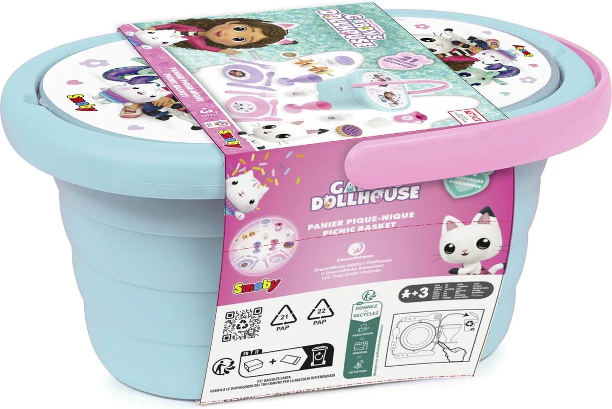 Smoby Gabby's Dollhouse Picknickmand - Blauw/ Groen/ Roze