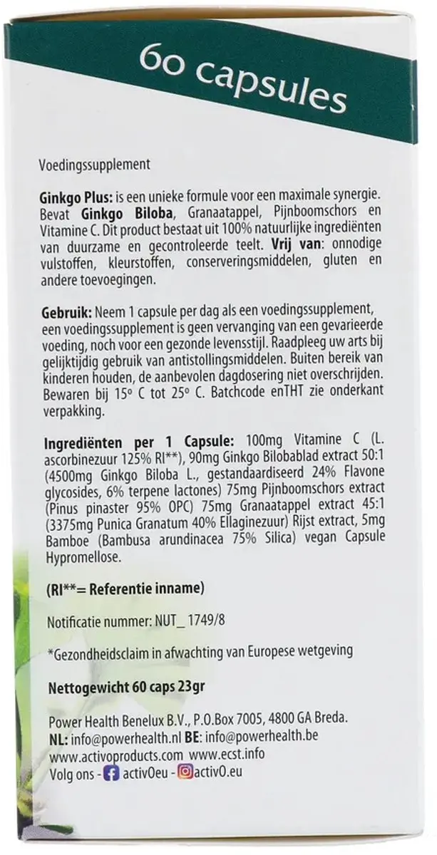 Activo Ginkgo Plus activO 60 Vegan Capsules