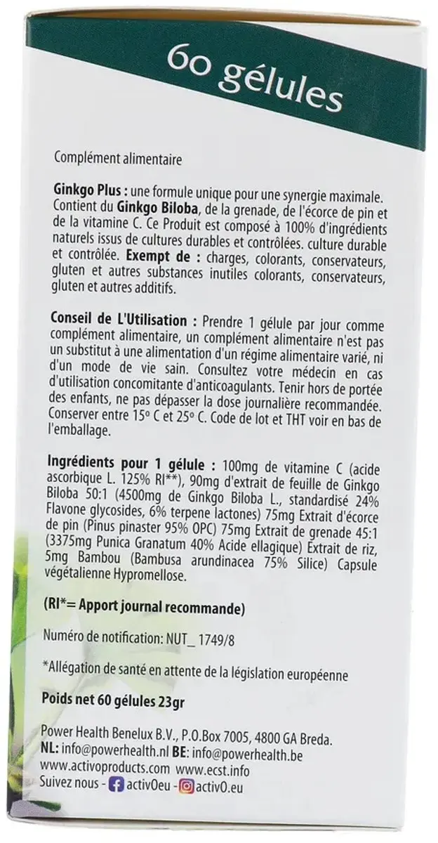 Activo Ginkgo Plus activO 60 Vegan Capsules