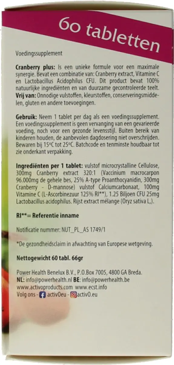 Activo Cranberry Plus 60 Tabletten