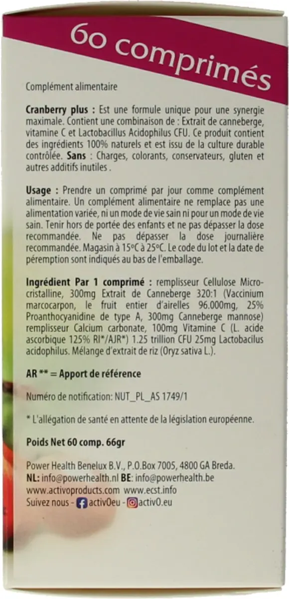 Activo Cranberry Plus 60 Tabletten