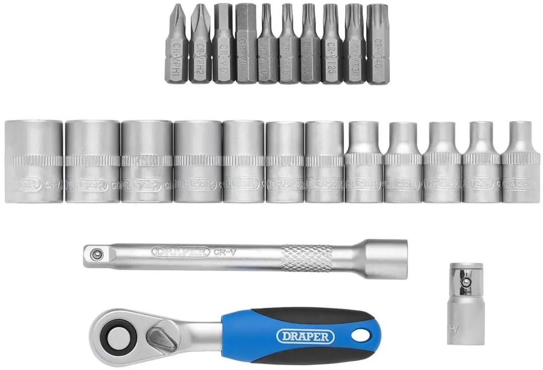 Draper 1/4" Doppenset 25-delig - Soft Grip Ratel