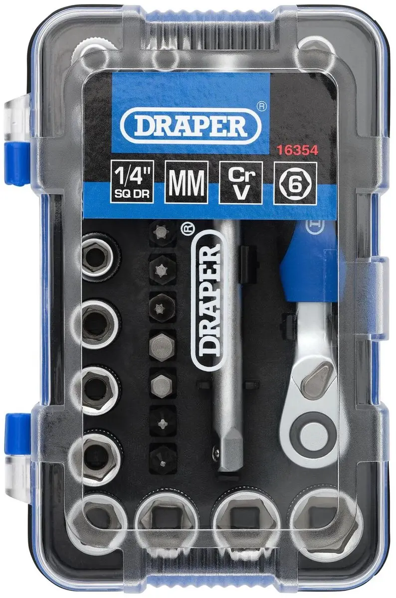 Draper 1/4" Doppenset 25-delig - Soft Grip Ratel
