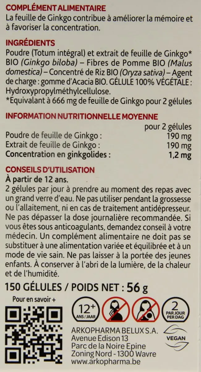 Arkopharma Ginkgo 150 Gel Bio - 150g