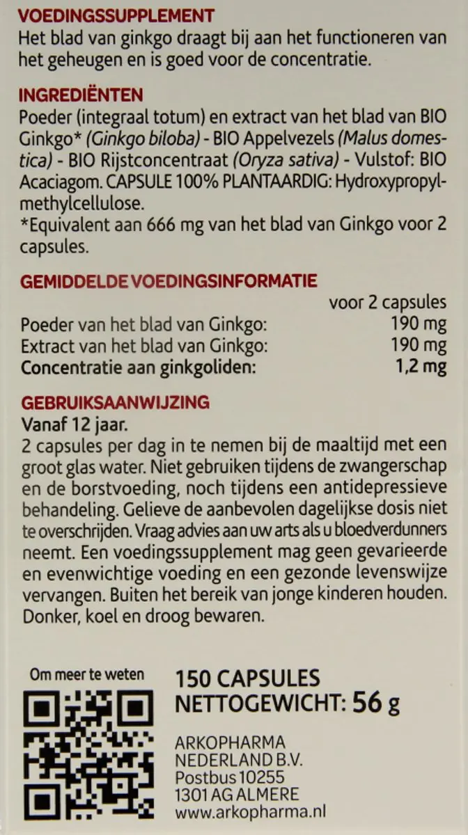Arkopharma Ginkgo 150 Gel Bio - 150g