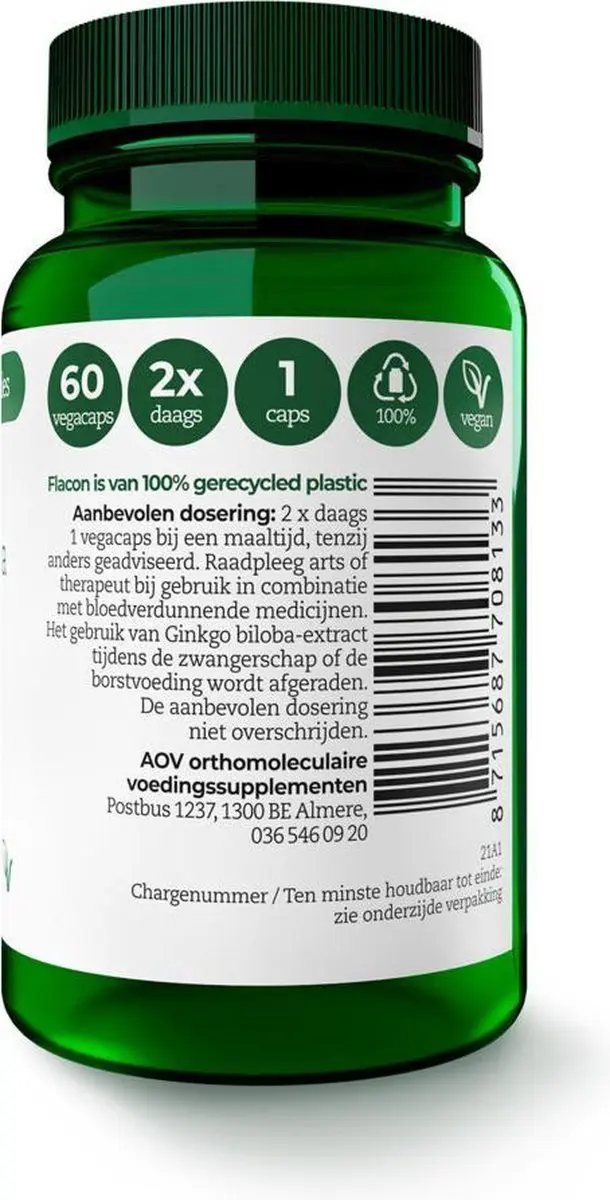 AOV Ginkgo biloba Voedingssupplement 60 Vegacaps