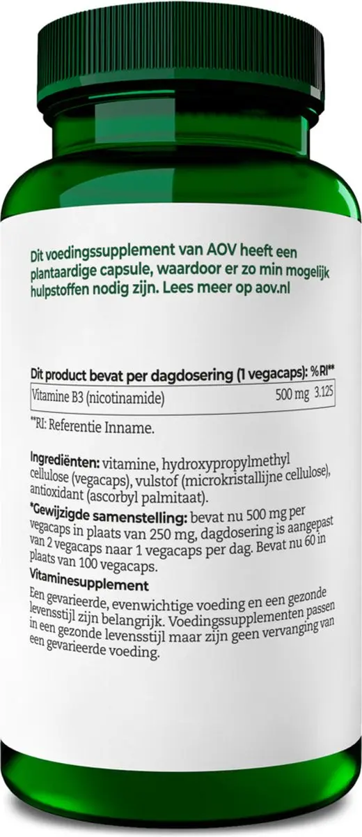 AOV Nicotinamide 500mg Vegacapsules - 60 Stuks