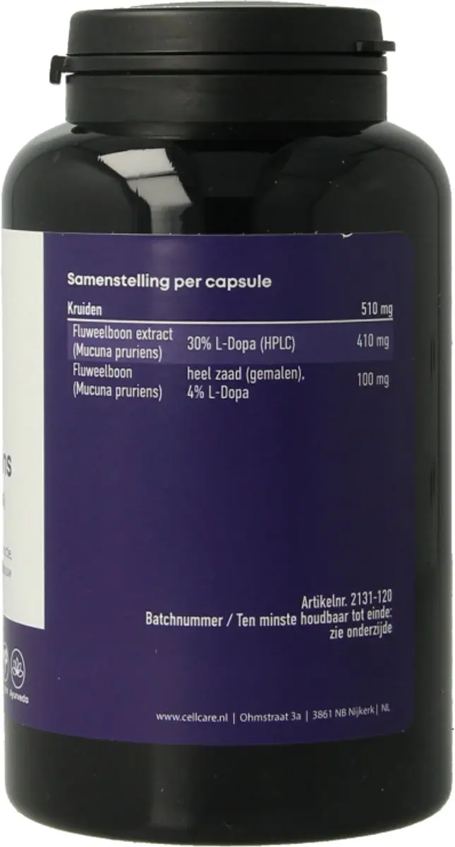 Cellcare Mucuna Pruriens 500mg 120 Capsules - 25% L-dopa