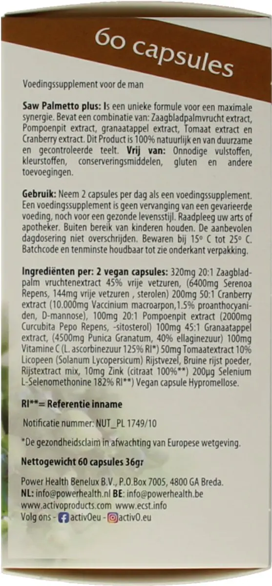 Activo Saw Palmetto Plus Capsules 60 Stuks