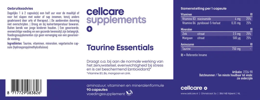Cellcare Taurine Essentials 90 Capsules - 90mg