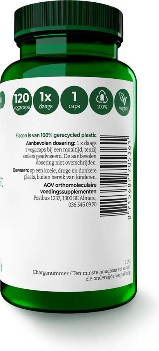AOV Zink Bisglycinaat 15mg - 120 Vegacaps