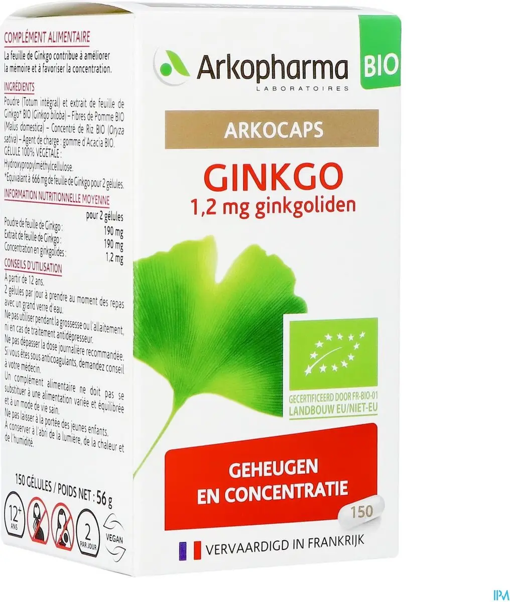 Arkopharma Ginkgo Bio 150 Capsules - 75 Dagen