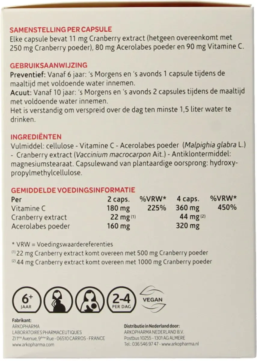 Arkopharma Cranberola 180 Vegetarische Capsules