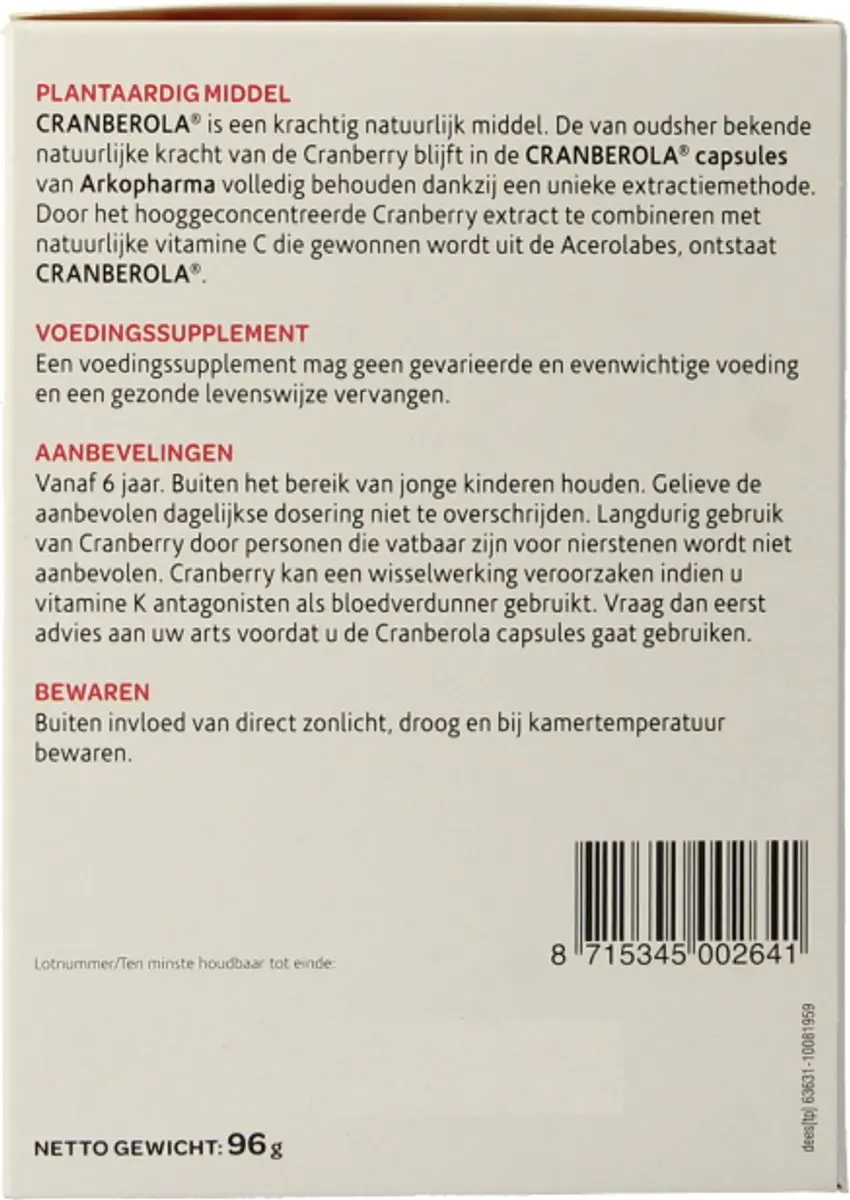 Arkopharma Cranberola 180 Vegetarische Capsules