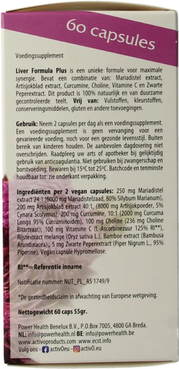 Activo Liver Formula Plus Capsules - 60 Stuks