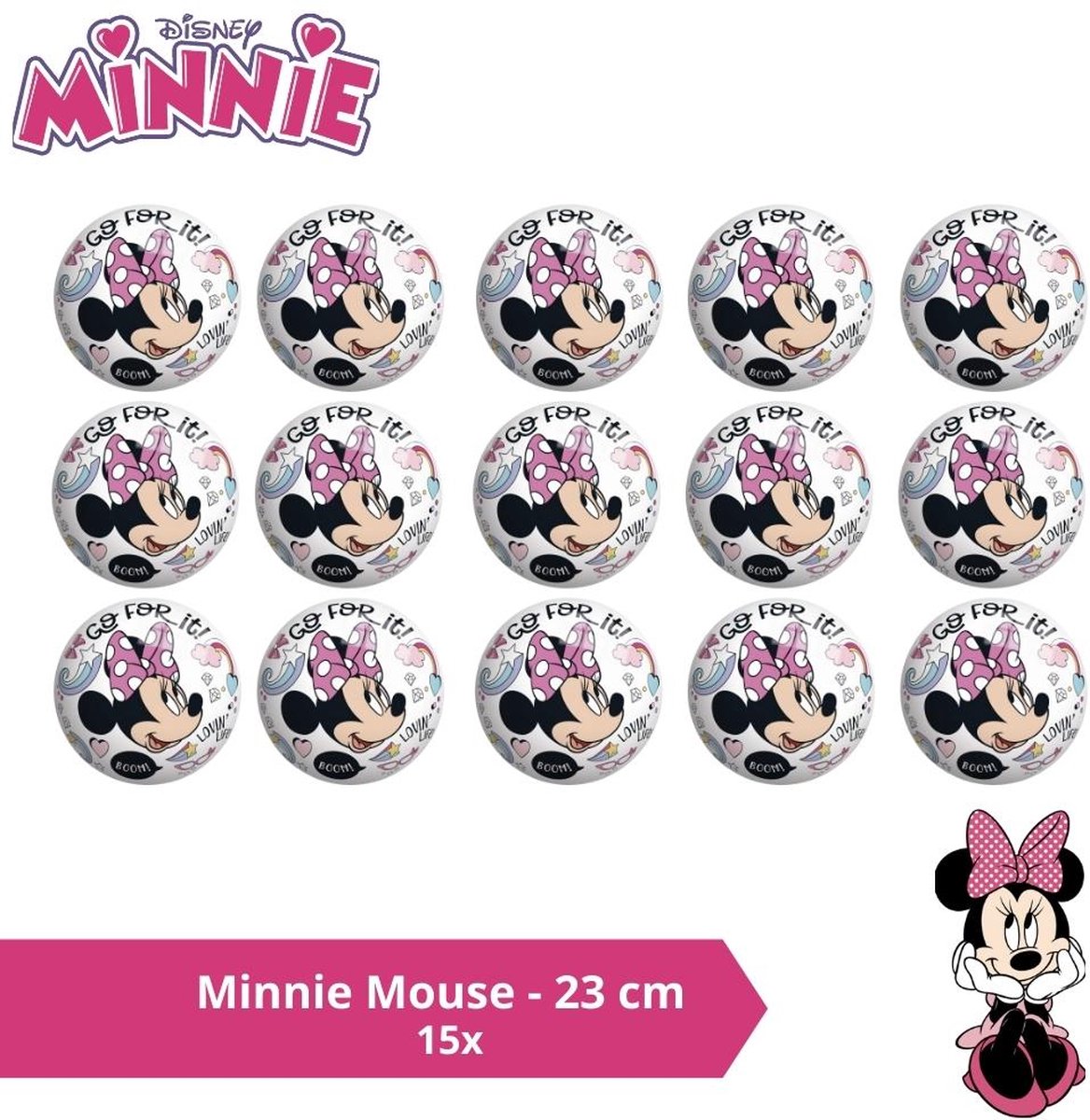 Bal - Voordeelverpakking - Minnie Mouse - 23 cm - 15 stuks