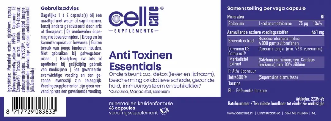 Cellcare Anti Toxinen Essentials 45 Vegcaps