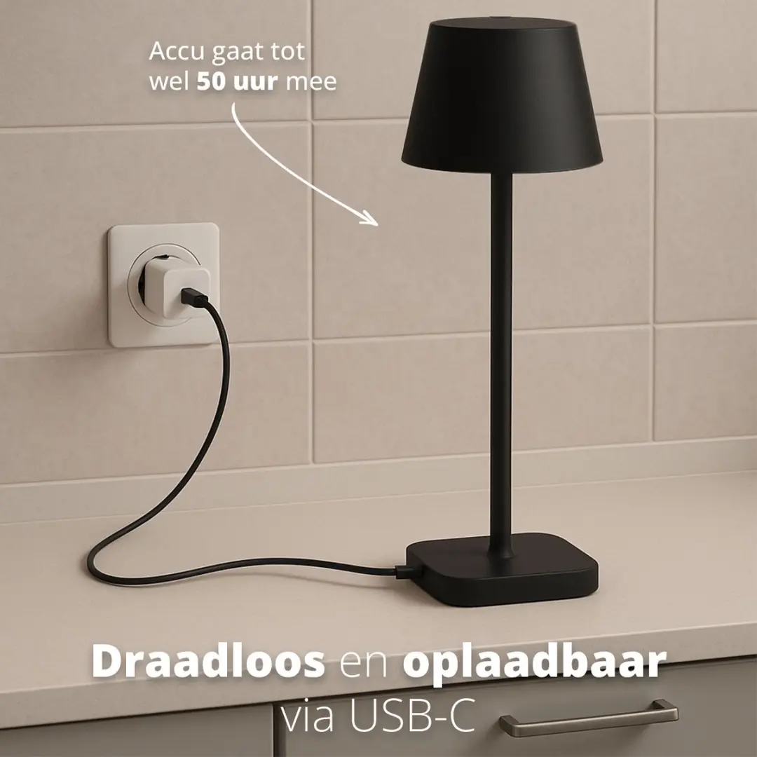 FlinQ Lume Tafellamp - Oplaadbaar 38cm Antraciet