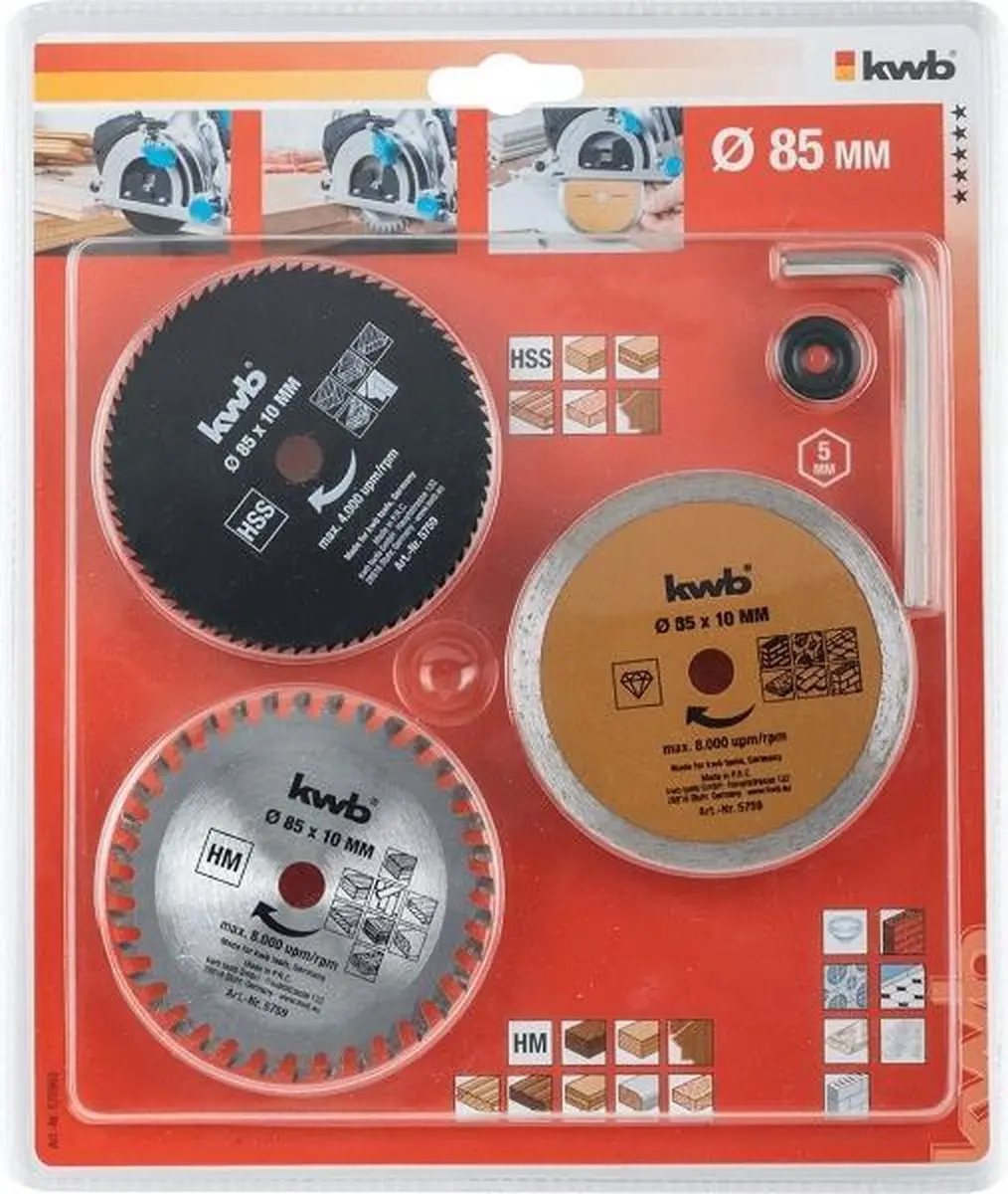 KWB Mini Cirkelzaagbladenset 5-delig 85mm - 3 Stuks