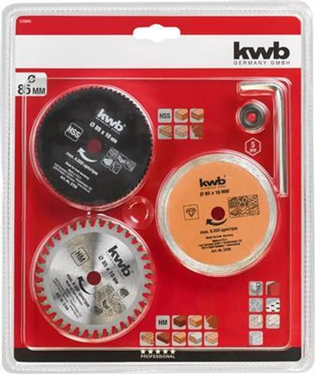 KWB Mini Cirkelzaagbladenset 5-delig 85mm - 3 Stuks
