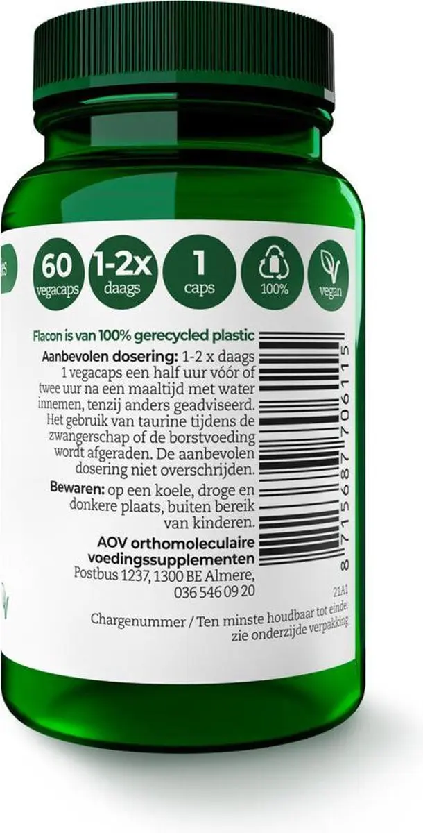 AOV 611 Taurine Voedingssupplement 60 Vegacaps