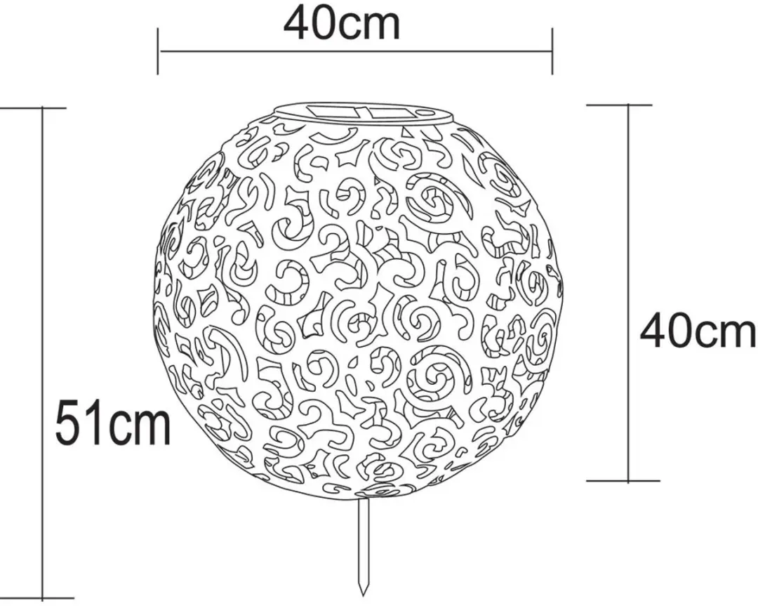 Globo Solar Tuinbol OostersLED Insteeklamp IP44 - 3000K - 40x50cm - Antiek zilvergrijs