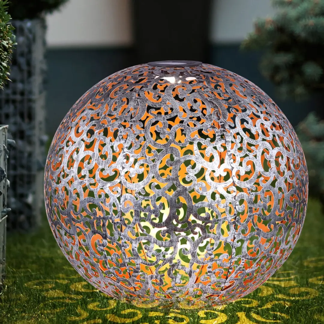 Globo Solar Tuinbol OostersLED Insteeklamp IP44 - 3000K - 40x50cm - Antiek zilvergrijs