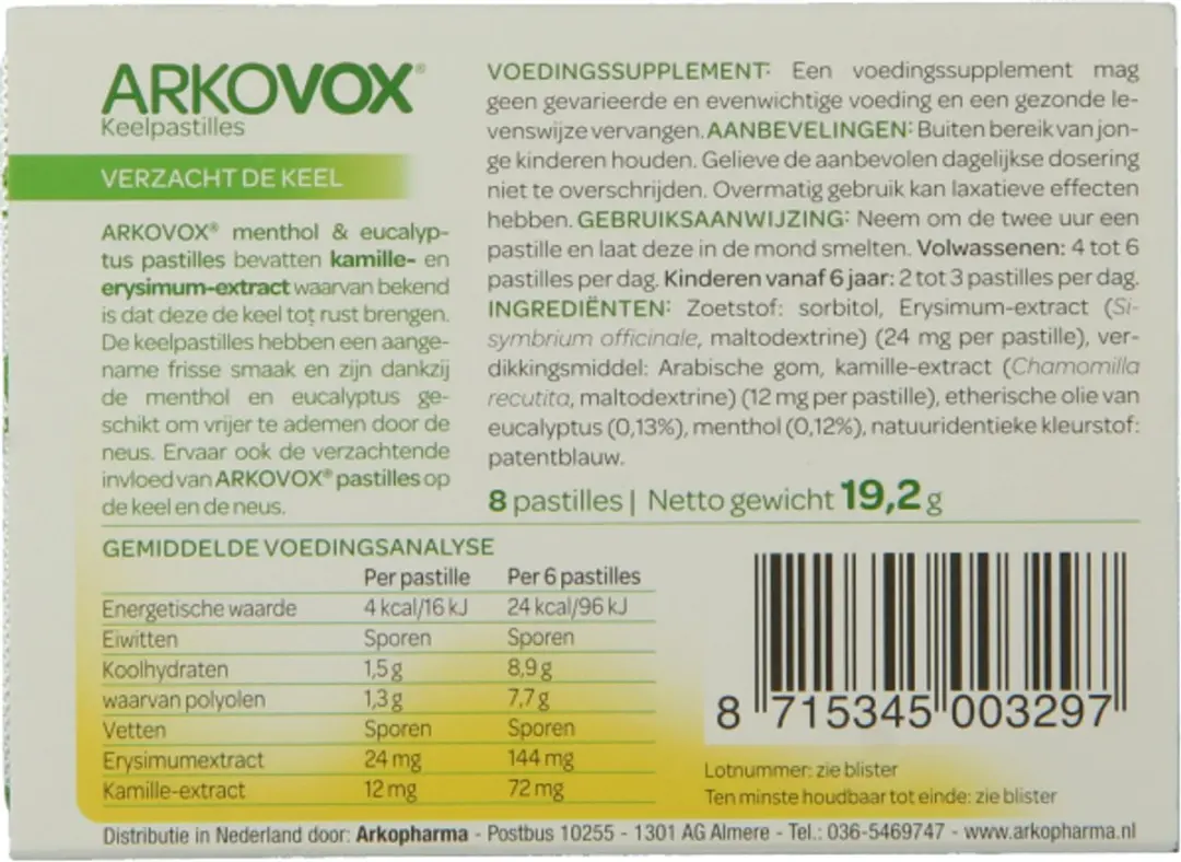 Arkopharma Keelpastilles Menthol & Eucalyptus 8 Stuks