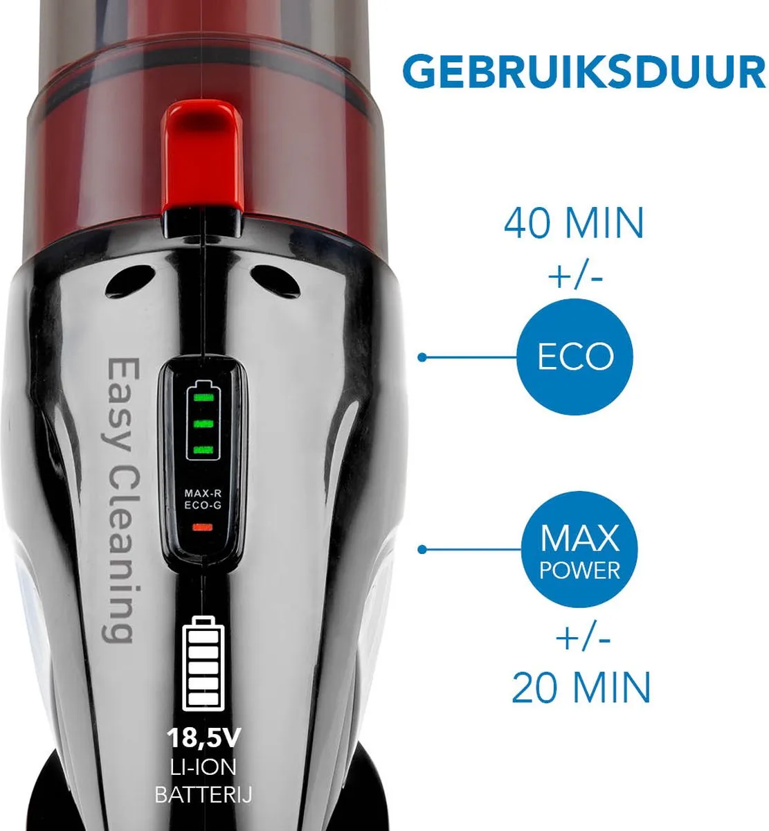 Domo DO1032SV Steelstofzuiger 2-in-1 18,5V - Zwart/Rood