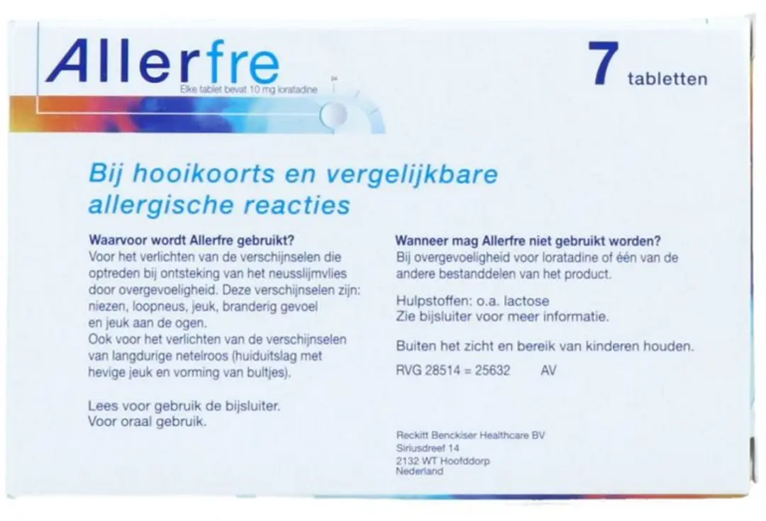 Allerfre Loratadine 10mg Hooikoorts Tabletten - 7 Stuks
