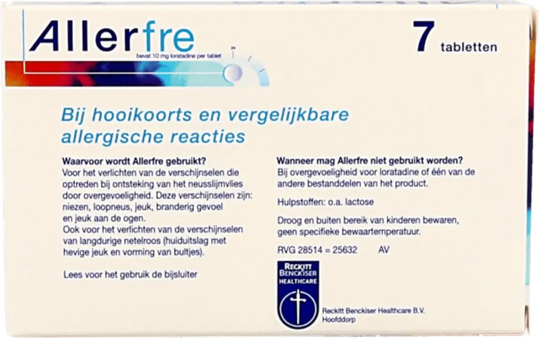 Allerfre Loratadine 10mg Hooikoorts Tabletten - 7 Stuks