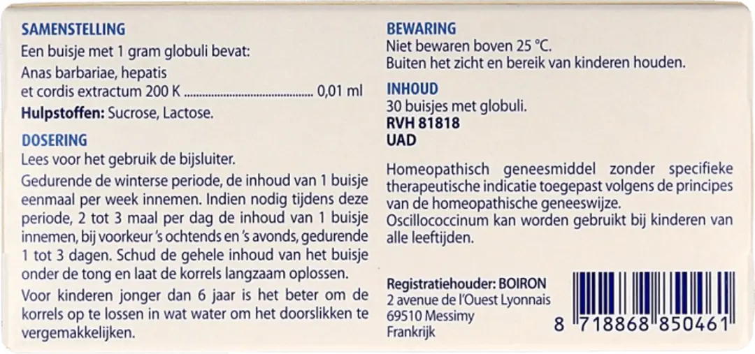 Boiron Oscillococcinum Homeopatisch 30 Buisjes
