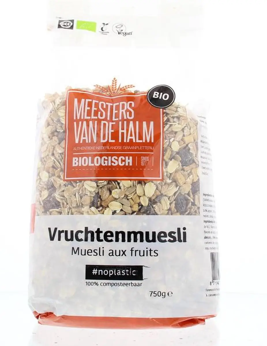 De Halm Vruchtenmuesli Eko 750g - 6 Stuks