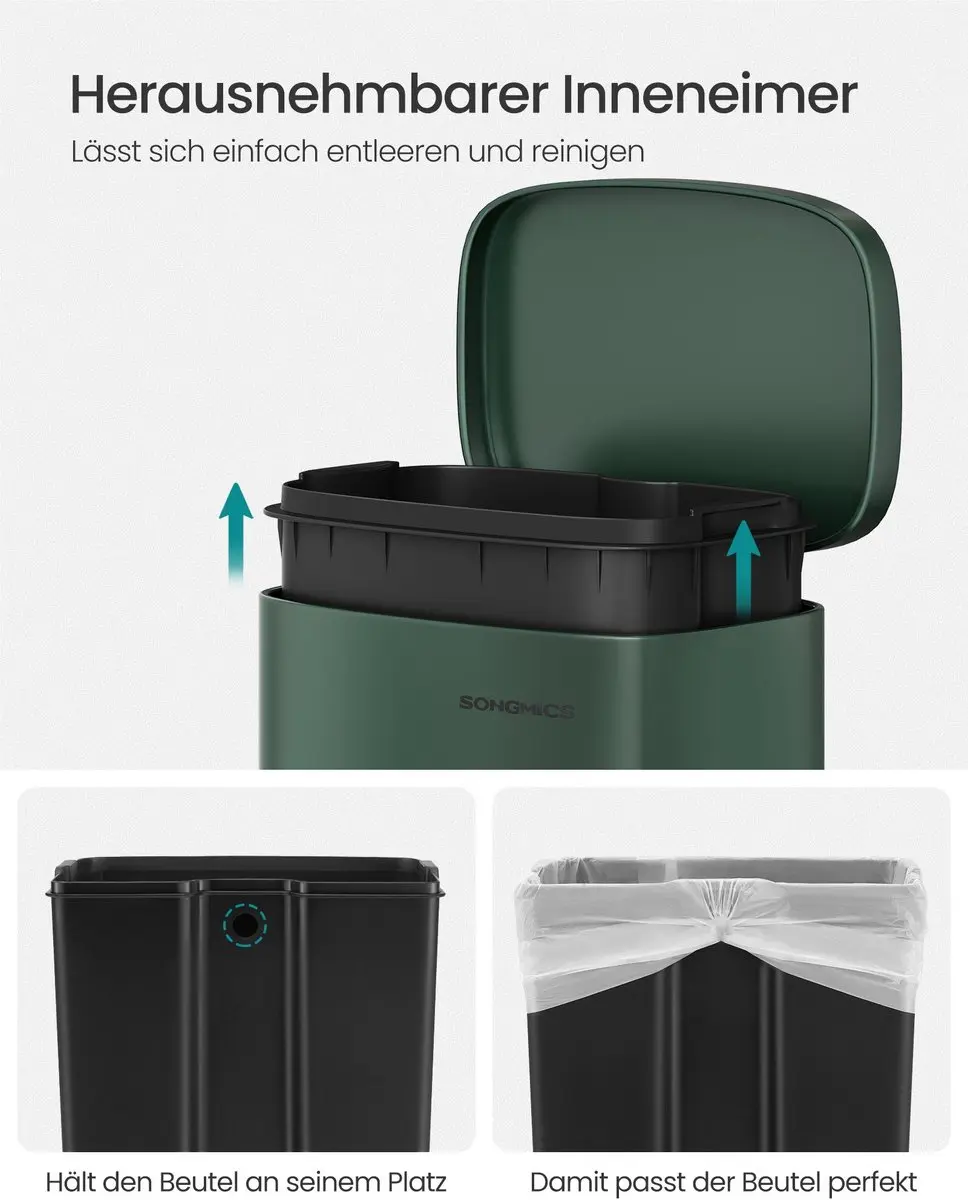 Songmics Keukenprullenbak 30L - Vintage groen - afbeelding 5 van 6