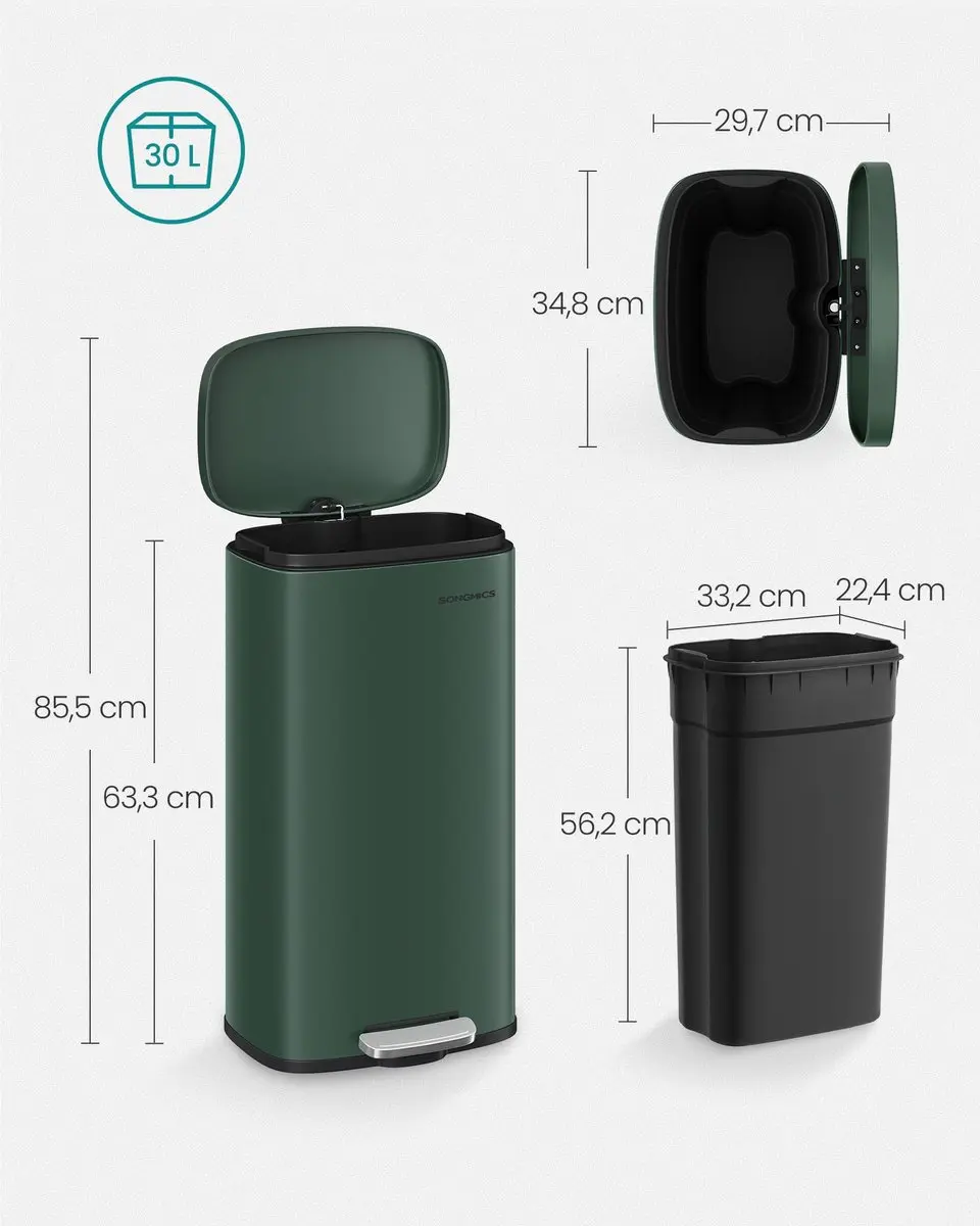 Songmics Keukenprullenbak 30L - Vintage groen - afbeelding 6 van 6