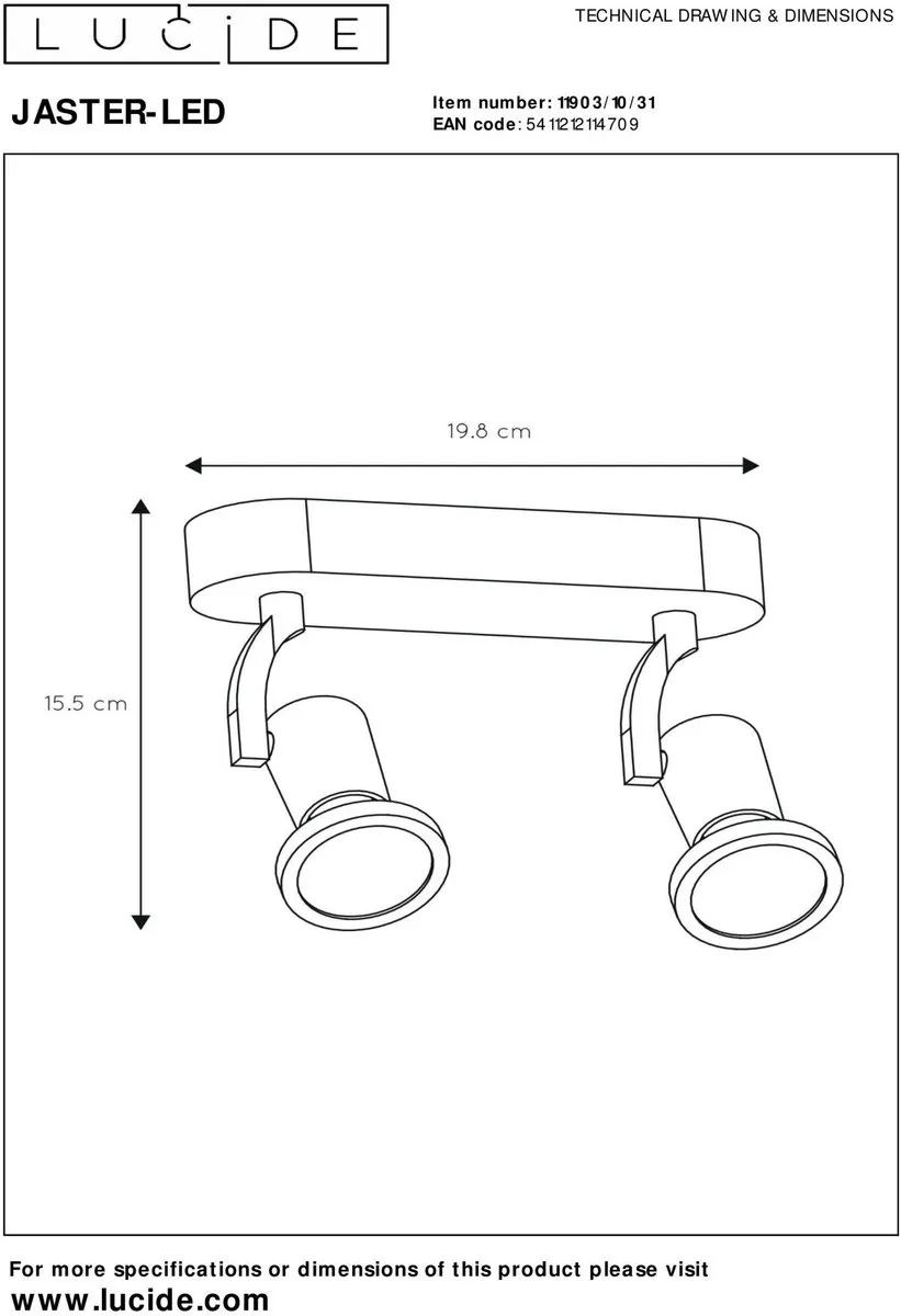 Lucide JASTER-LED Plafondspot GU10 2x5W 2700K - Wit