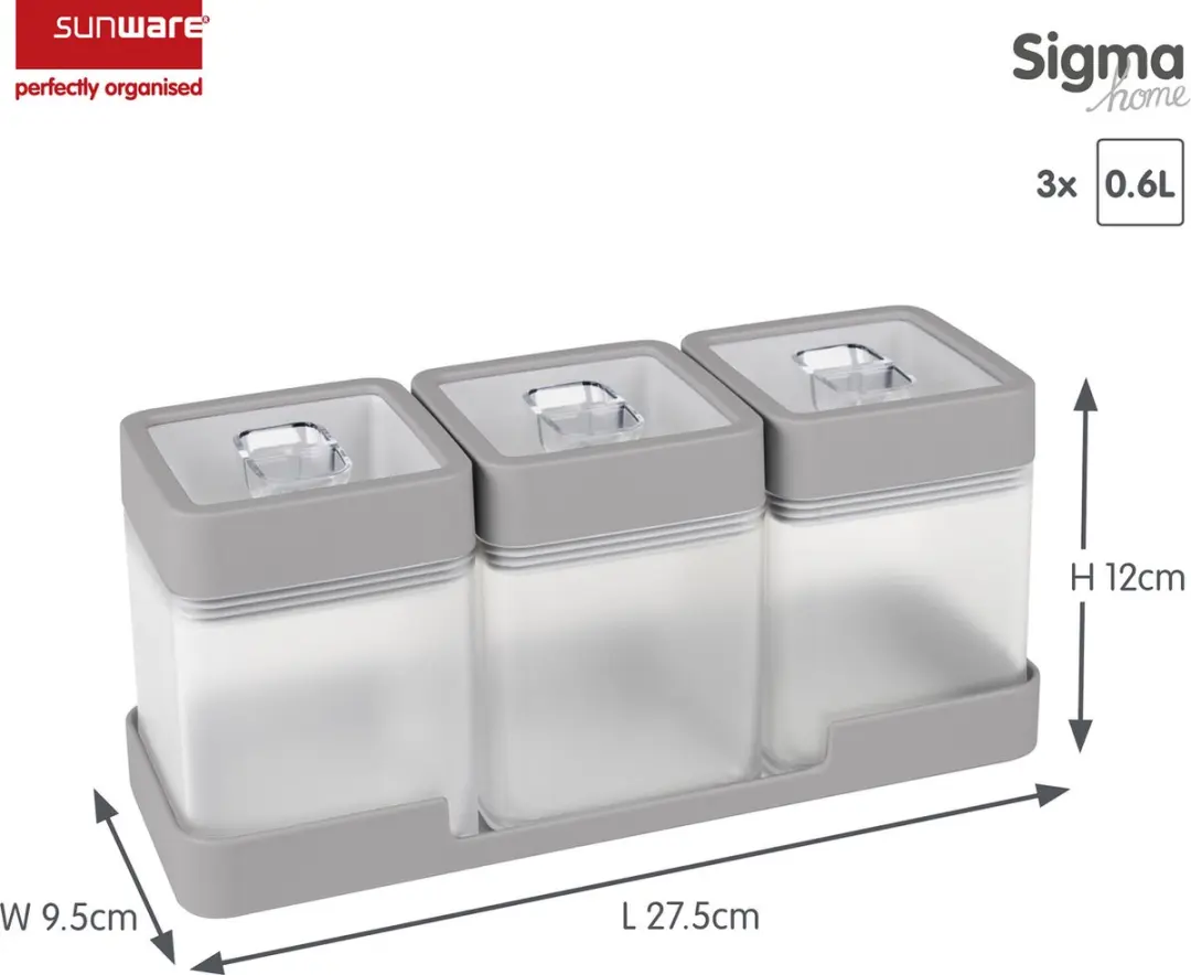Sunware Sigma Home Voorraadbussen Set 1,8L - 3x0,6L Grijs