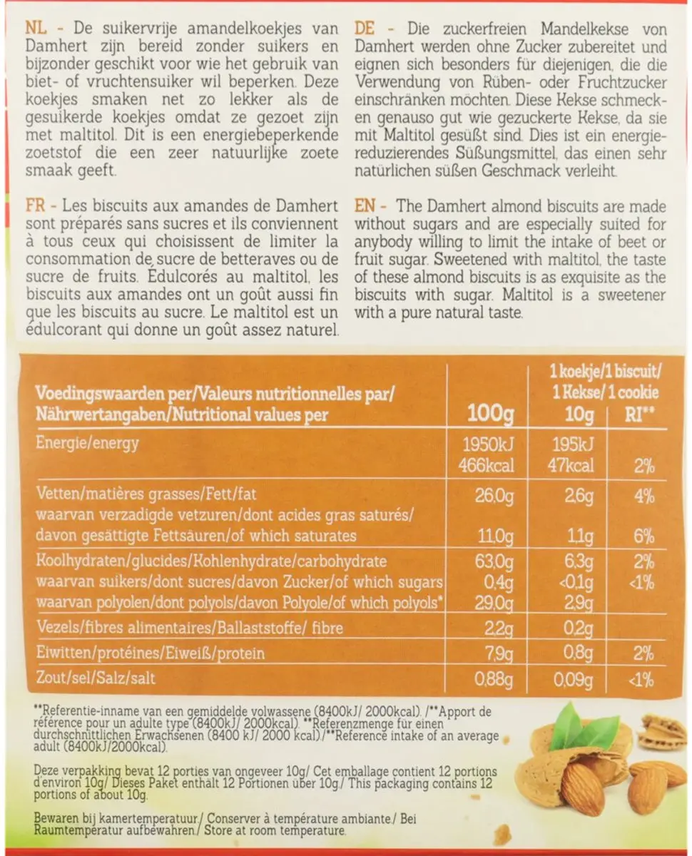 Damhert Amandelkoekjes Suikervrij 125g