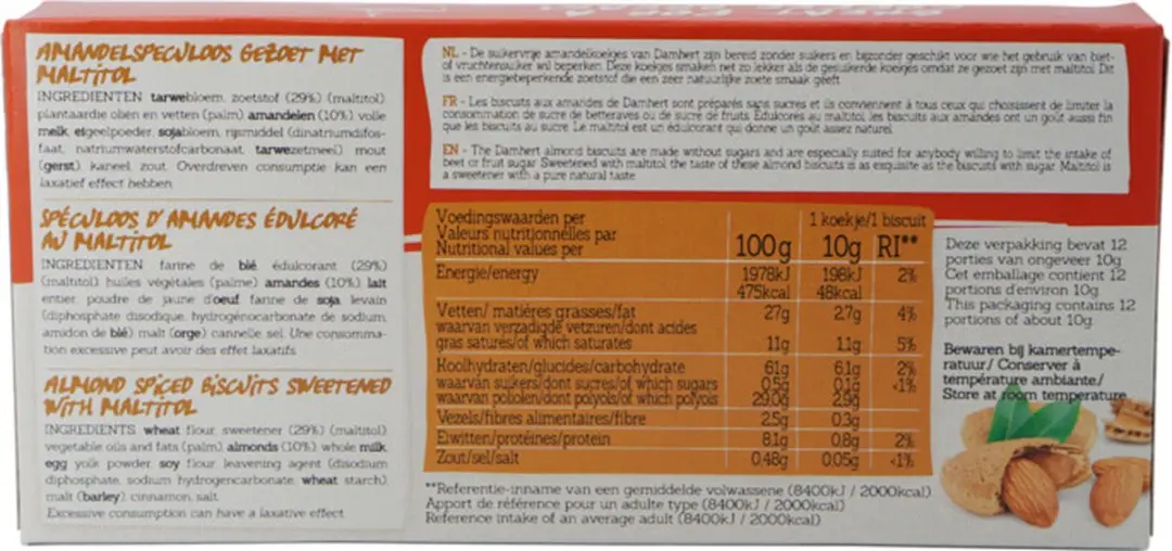 Damhert Amandelkoekjes Suikervrij 125g