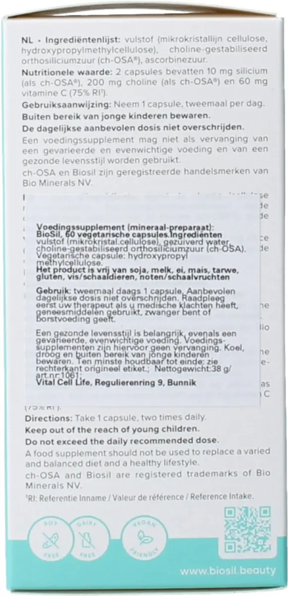 Biosil Silicium Huid Haar Nagels 60mg