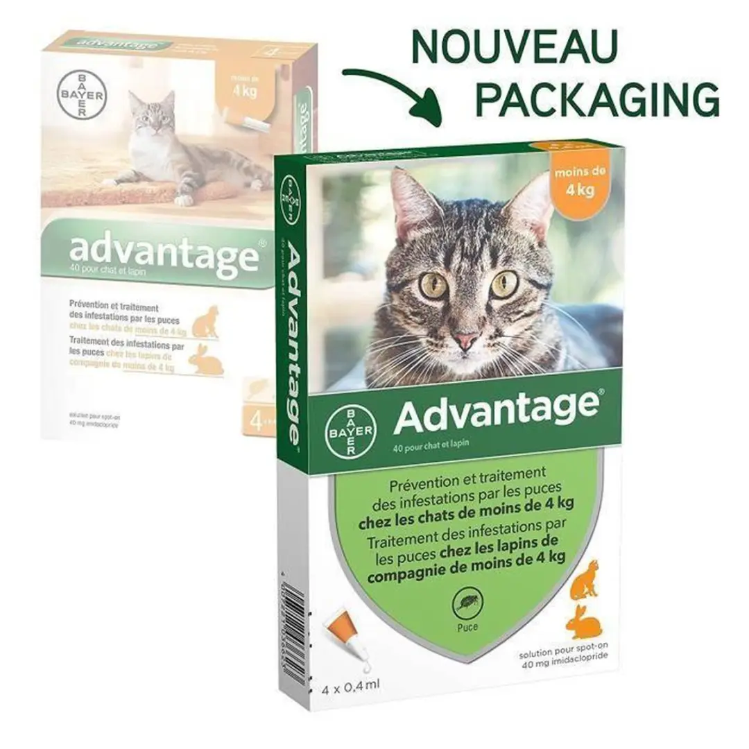 Advantage 40 Vlooienmiddel Kat/Konijn tot 4kg - 4 Pipetten