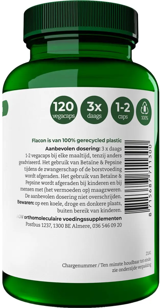 AOV Betaïne & Pepsine 120 Capsules