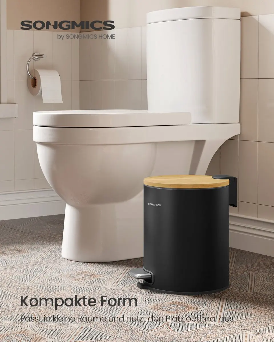Songmics Cosmetica-emmer 6L - Stil pedaalmechanisme - Zwart