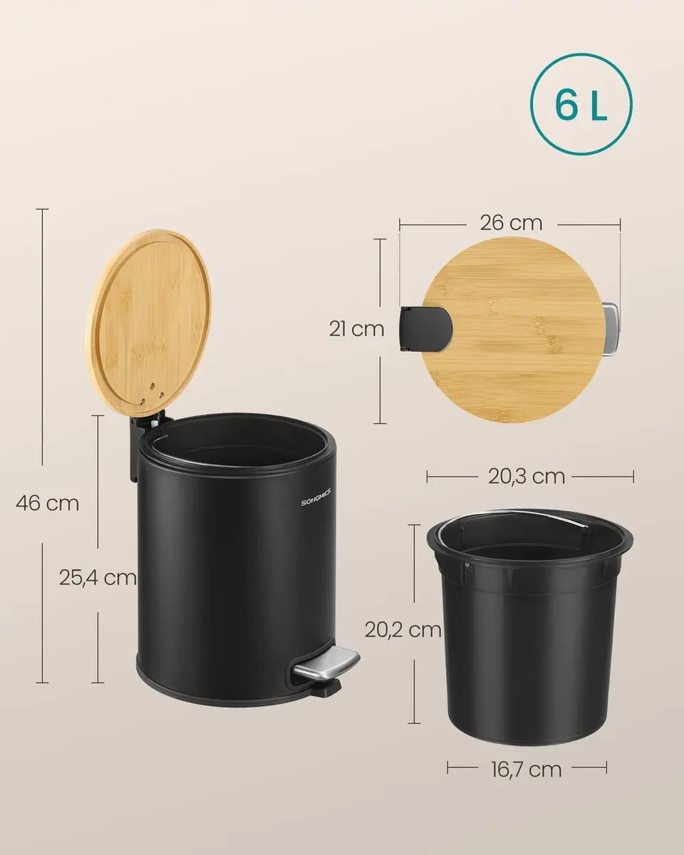 Songmics Cosmetica-emmer 6L - Stil pedaalmechanisme - Zwart - afbeelding 6 van 6