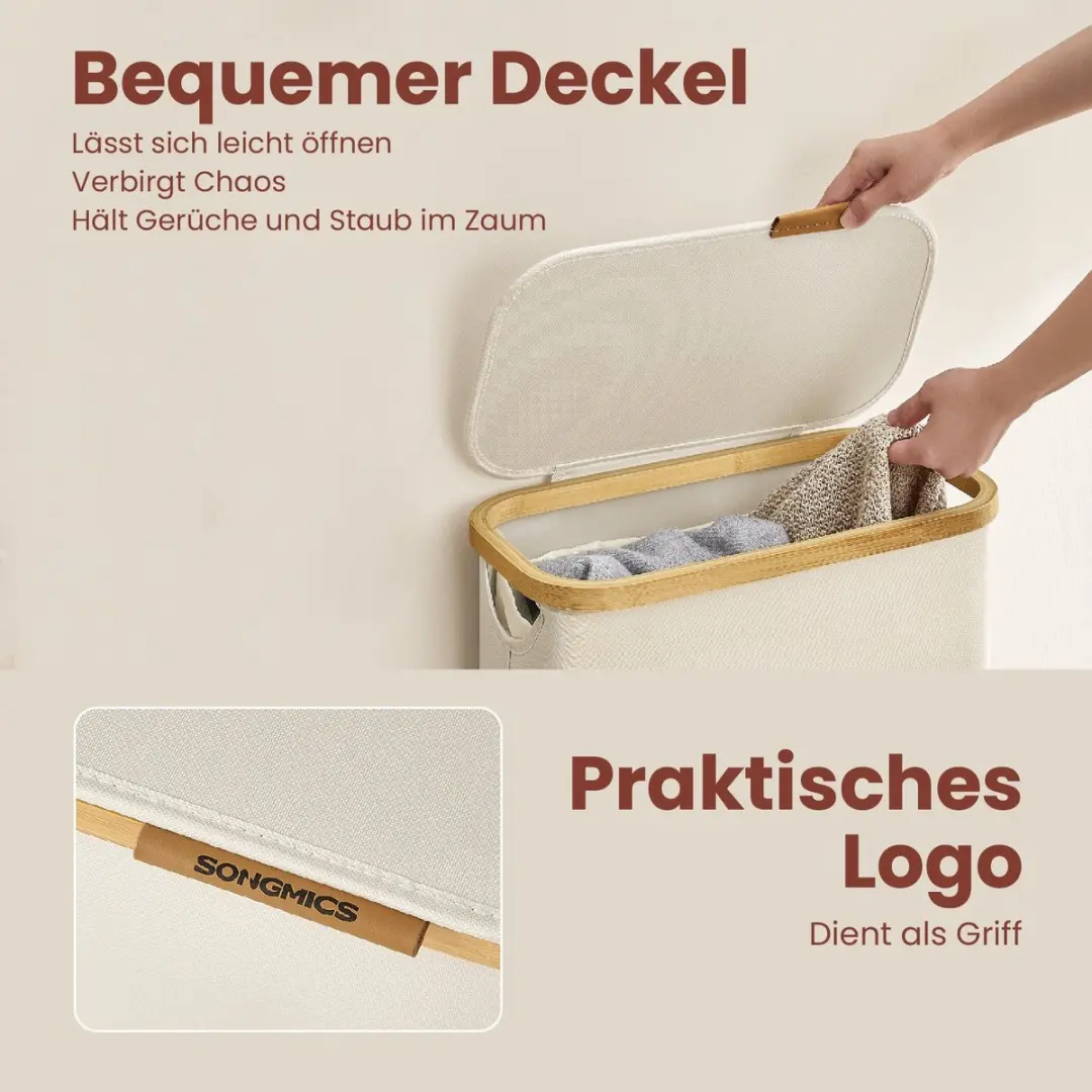 Songmics Wasmand met deksel 65L - Wit - afbeelding 4 van 5